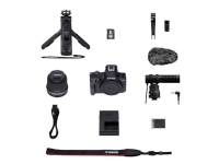 Canon EOS R50 - Content Creator Kit - digitalkamera - spegellöst - 24.2 MP - APS-C - 4 K / 30 fps - 2.5x optisk zoom RF-S 18-45 mm F4,5-6,3 IS STM objektiv - Wi-Fi, Bluetooth - svart